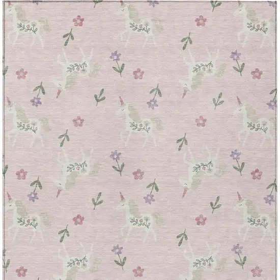 Pink And Ivory Floral Washable Indoor Outdoor Area Rug Photo 6