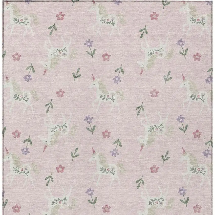 Pink And Ivory Floral Washable Indoor Outdoor Area Rug Photo 6