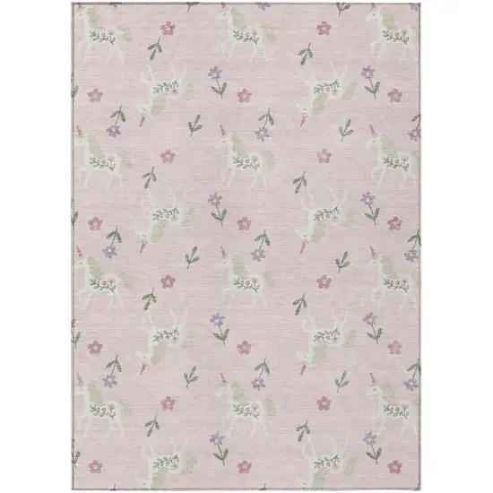 Pink And Ivory Floral Washable Indoor Outdoor Area Rug Photo 2