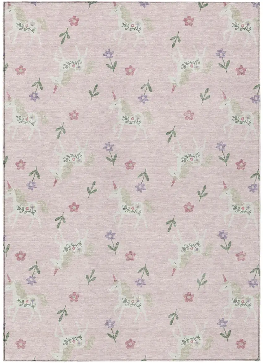 Pink And Ivory Floral Washable Indoor Outdoor Area Rug Photo 2