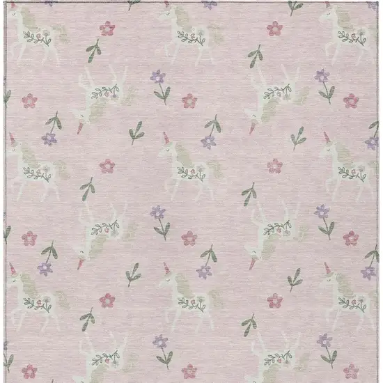 Pink And Ivory Floral Washable Indoor Outdoor Area Rug Photo 4