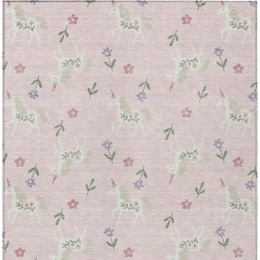 Pink And Ivory Floral Washable Indoor Outdoor Area Rug Photo 4