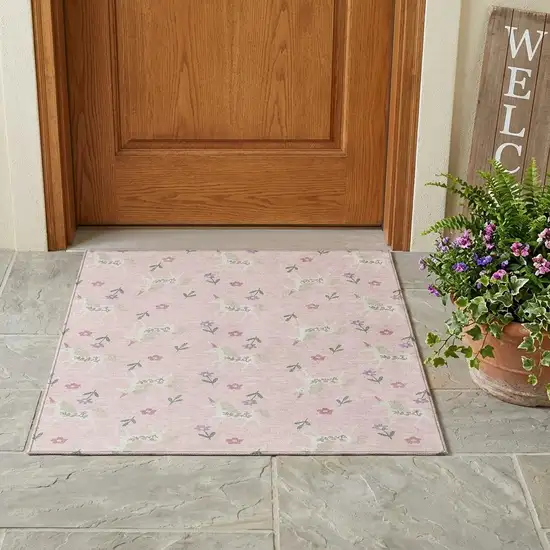 Pink And Ivory Floral Washable Indoor Outdoor Area Rug Photo 1