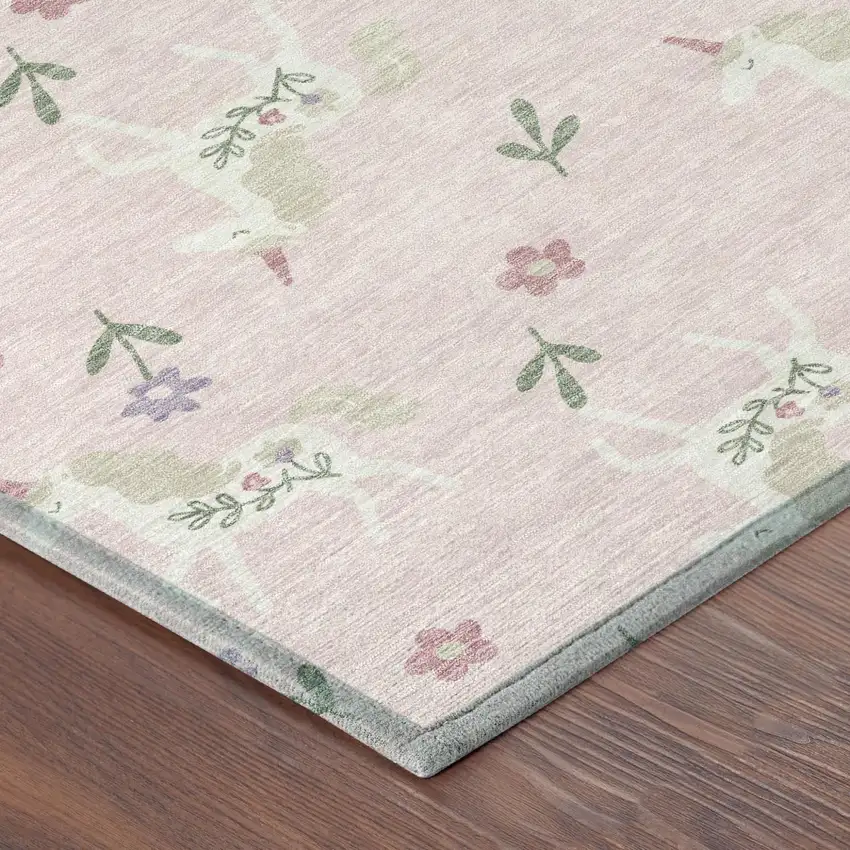 Pink And Ivory Floral Washable Indoor Outdoor Area Rug Photo 7