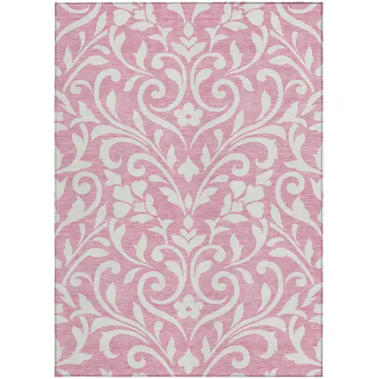 Pink And Ivory Floral Washable Indoor Outdoor Area Rug Photo 6