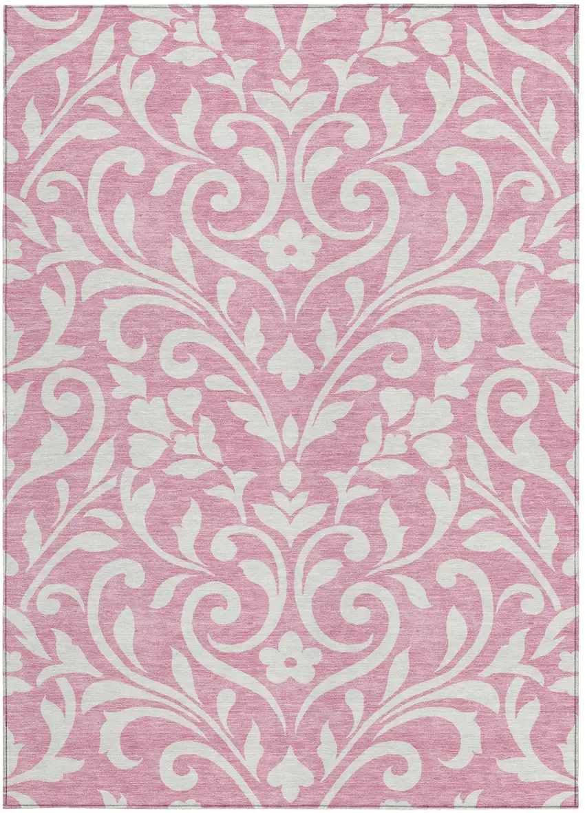 Pink And Ivory Floral Washable Indoor Outdoor Area Rug Photo 7