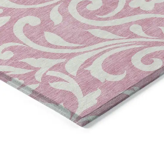 Pink And Ivory Floral Washable Indoor Outdoor Area Rug Photo 5