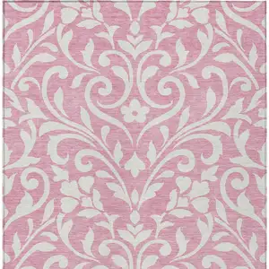 Photo of Pink And Ivory Floral Washable Indoor Outdoor Area Rug