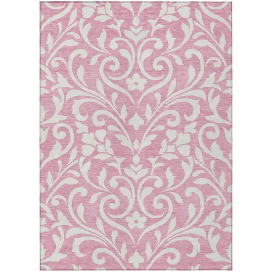 Pink And Ivory Floral Washable Indoor Outdoor Area Rug Photo 2