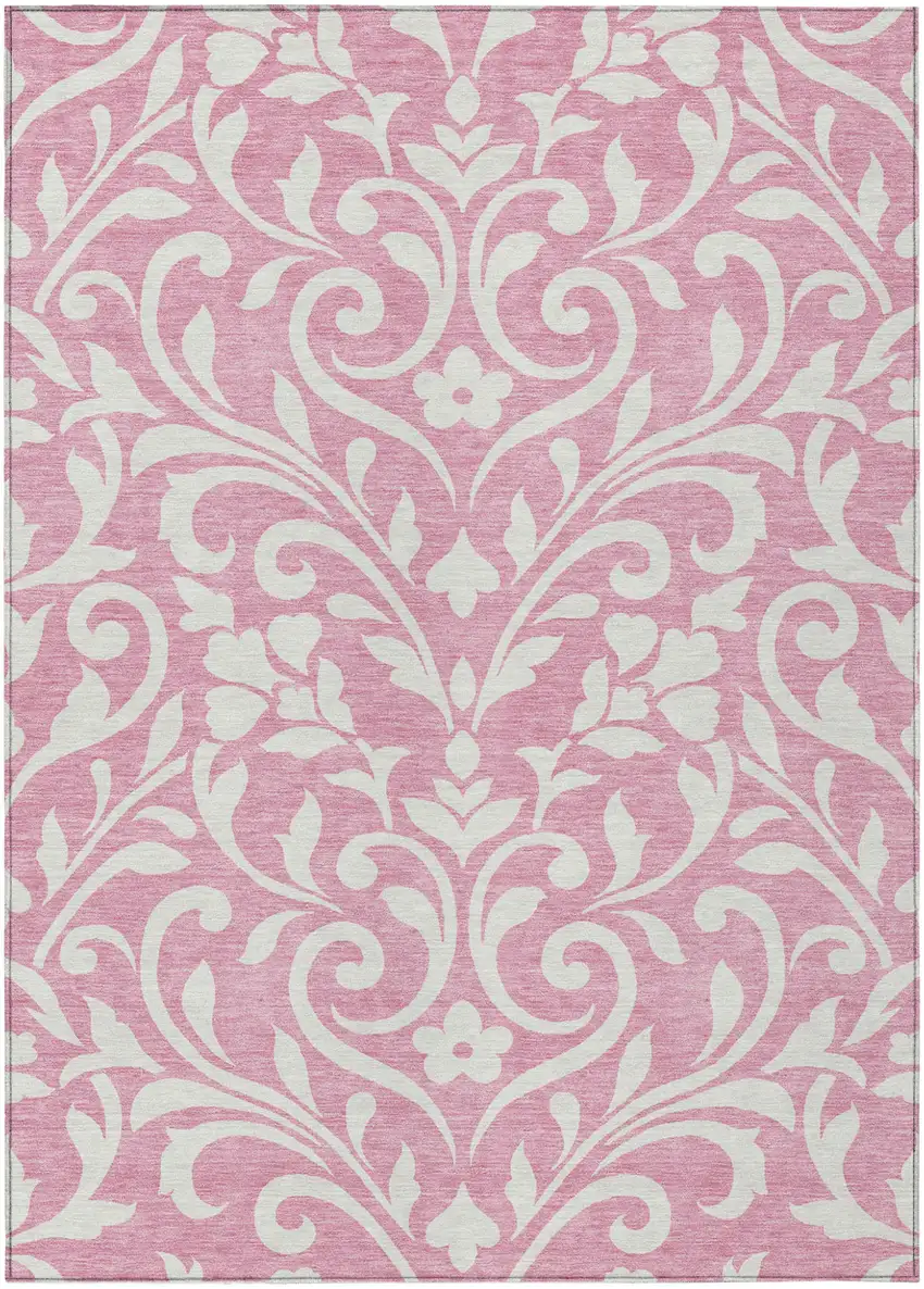Pink And Ivory Floral Washable Indoor Outdoor Area Rug Photo 2