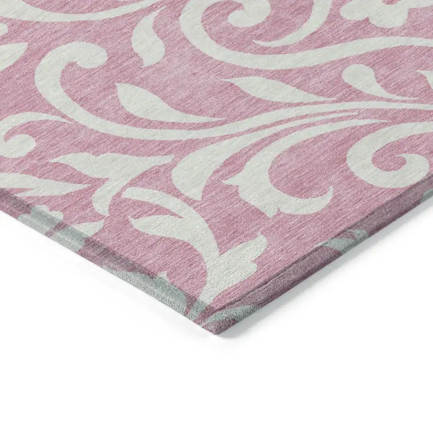 Pink And Ivory Floral Washable Indoor Outdoor Area Rug Photo 5