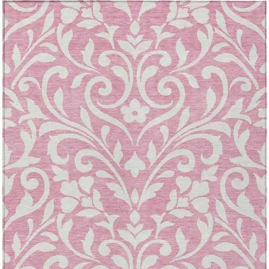 Pink And Ivory Floral Washable Indoor Outdoor Area Rug Photo 7