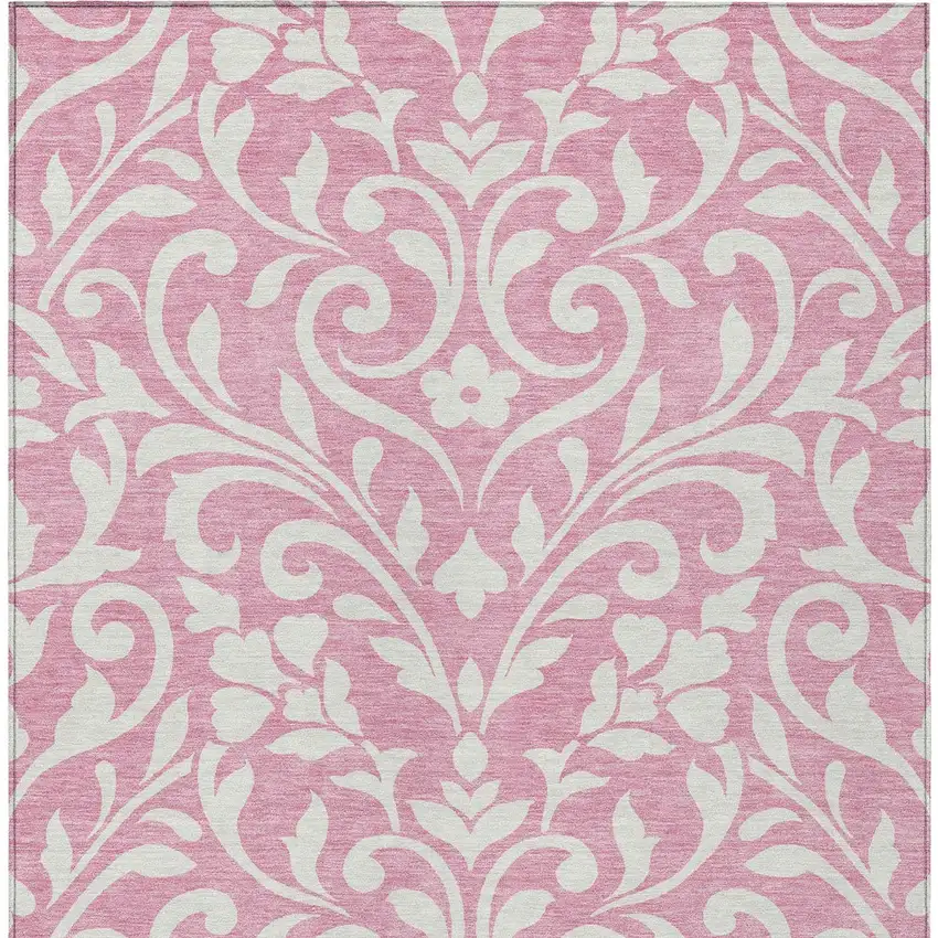 Pink And Ivory Floral Washable Indoor Outdoor Area Rug Photo 7