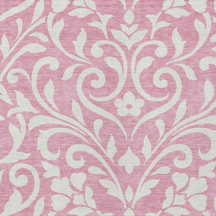 Pink And Ivory Floral Washable Indoor Outdoor Area Rug Photo 6