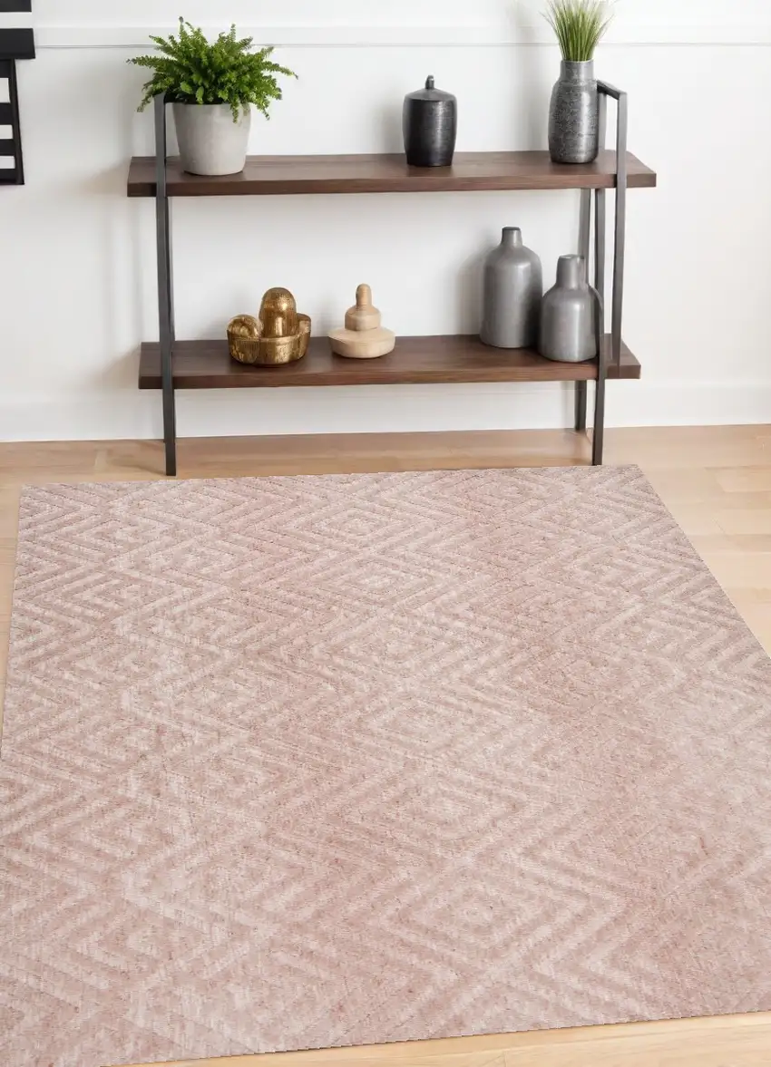 Pink And Ivory Geometric Stain Resistant Area Rug Photo 1