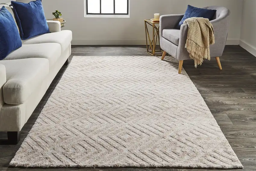 Pink And Ivory Geometric Stain Resistant Area Rug Photo 6