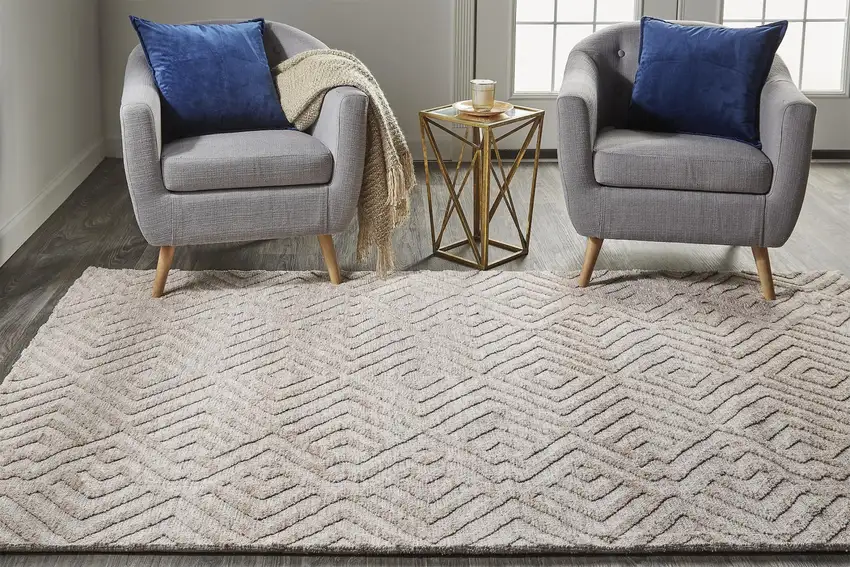 Pink And Ivory Geometric Stain Resistant Area Rug Photo 8