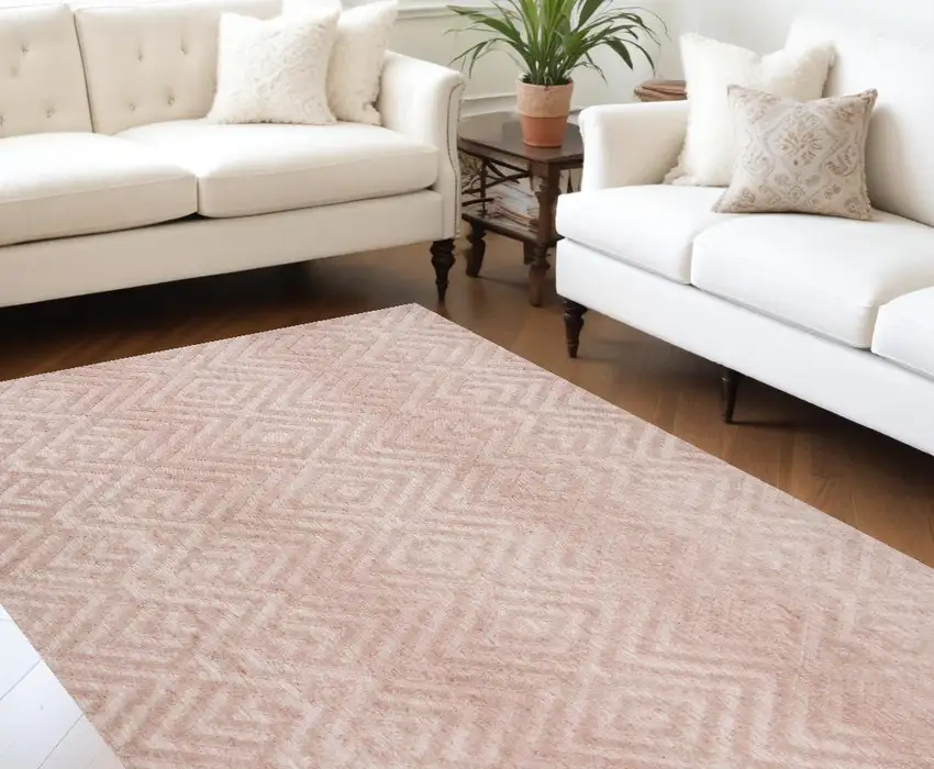 Pink And Ivory Geometric Stain Resistant Area Rug Photo 1