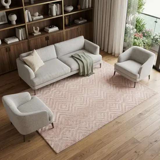 Pink And Ivory Geometric Stain Resistant Area Rug Photo 1