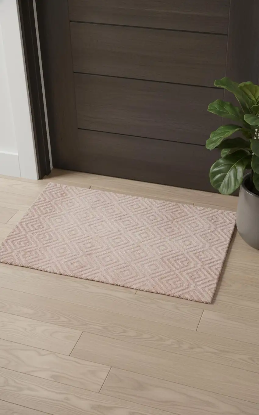 Pink And Ivory Geometric Stain Resistant Area Rug Photo 1