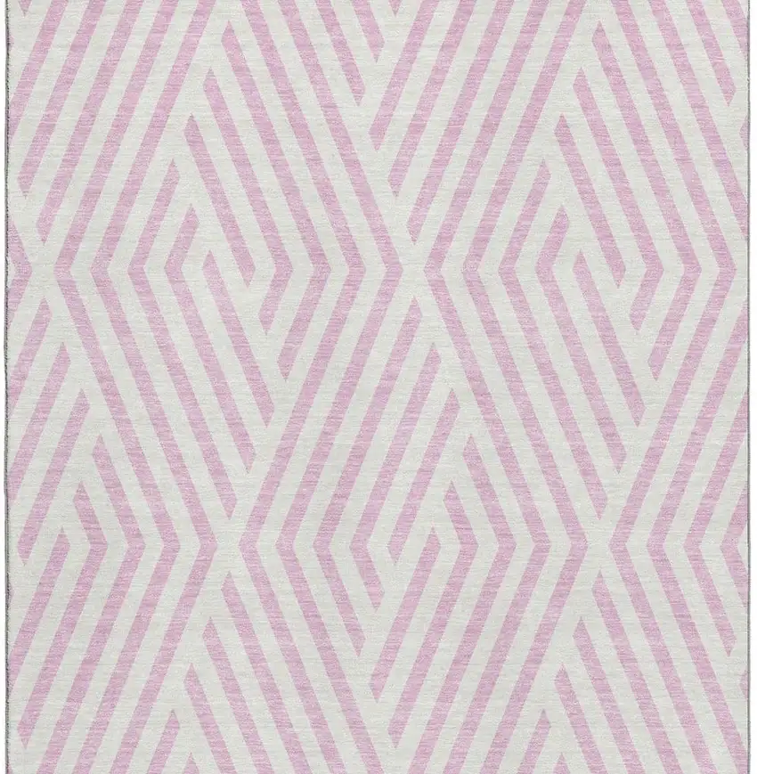 Pink And Ivory Geometric Washable Area Rug With UV Protection Photo 3