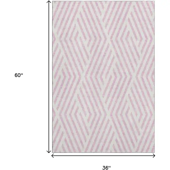 Pink And Ivory Geometric Washable Area Rug With UV Protection Photo 3