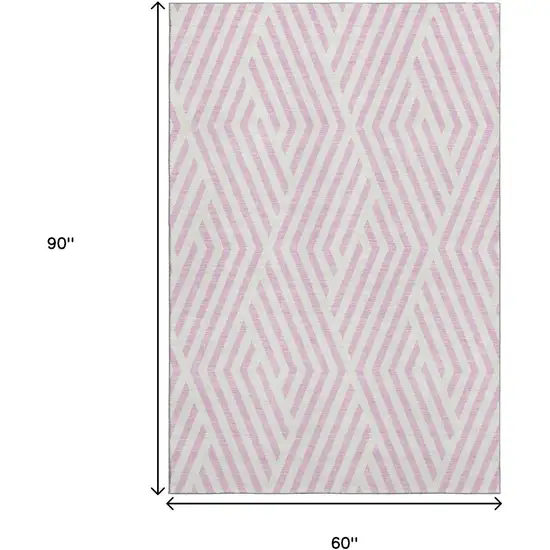 Pink And Ivory Geometric Washable Area Rug With UV Protection Photo 9