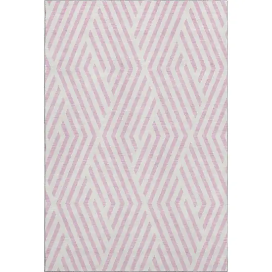 Pink And Ivory Geometric Washable Area Rug With UV Protection Photo 1