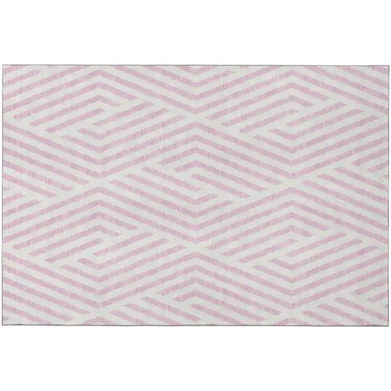 Pink And Ivory Geometric Washable Area Rug With UV Protection Photo 2