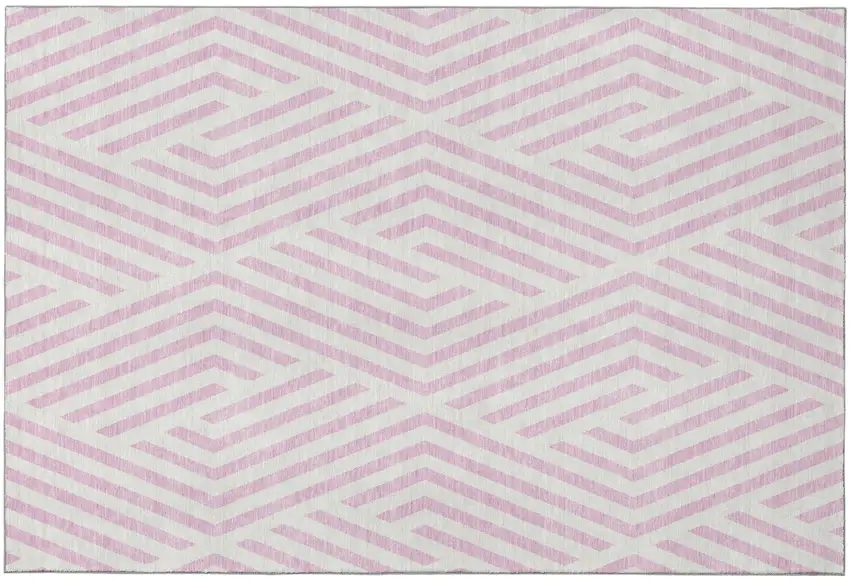 Pink And Ivory Geometric Washable Area Rug With UV Protection Photo 2