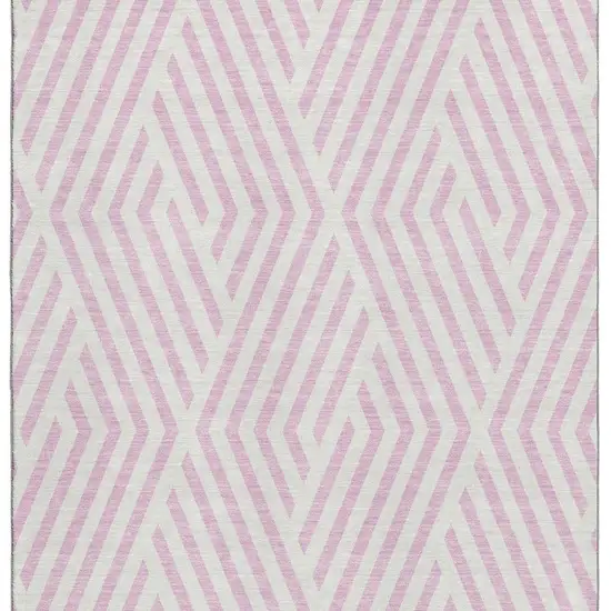 Pink And Ivory Geometric Washable Area Rug With UV Protection Photo 4
