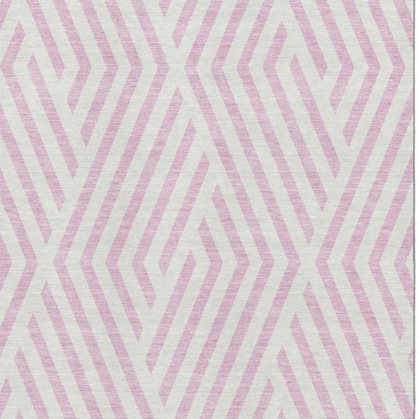 Pink And Ivory Geometric Washable Area Rug With UV Protection Photo 3