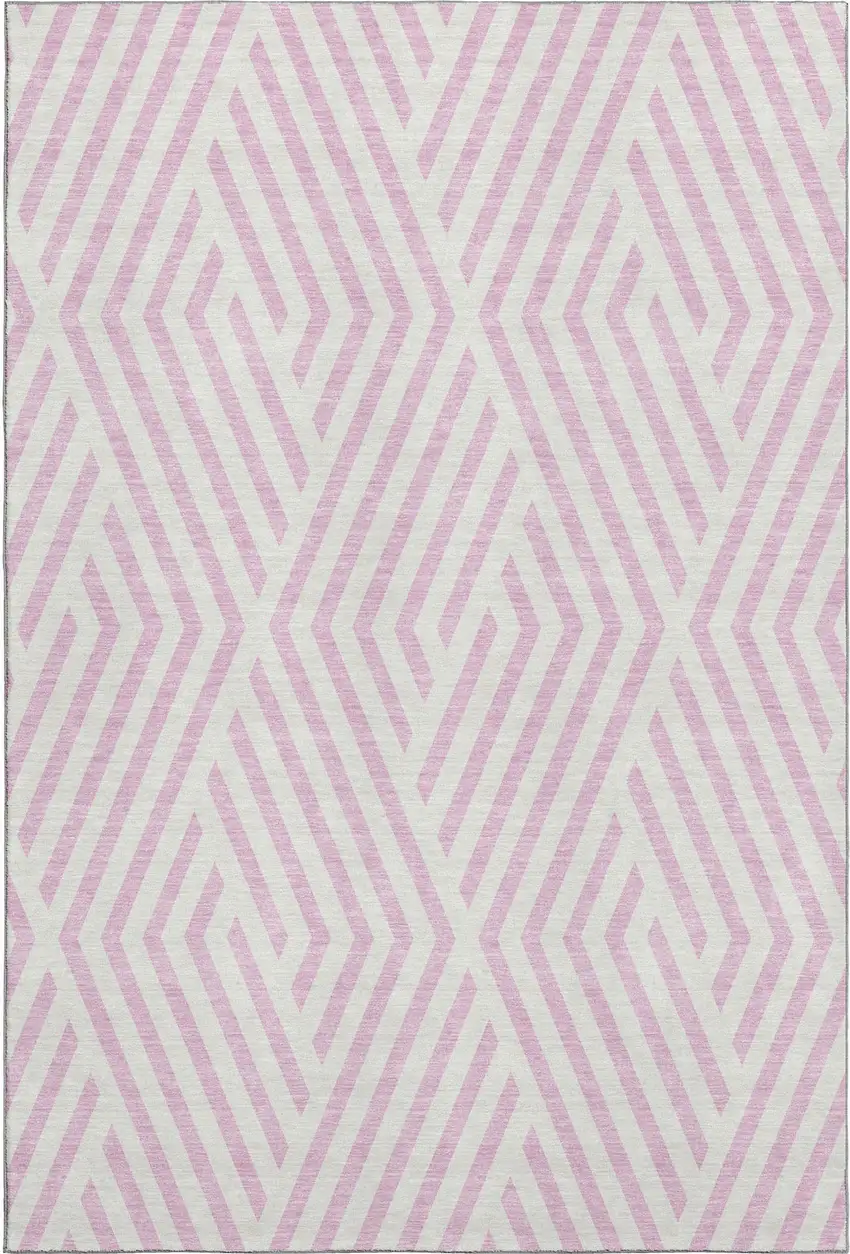 Pink And Ivory Geometric Washable Area Rug With UV Protection Photo 1