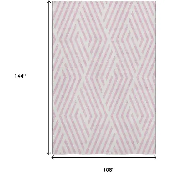 Pink And Ivory Geometric Washable Area Rug With UV Protection Photo 9