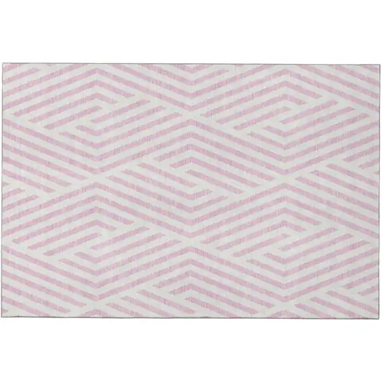 Pink And Ivory Geometric Washable Area Rug With UV Protection Photo 2