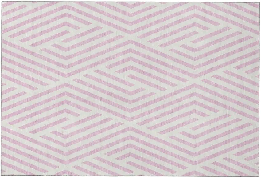 Pink And Ivory Geometric Washable Area Rug With UV Protection Photo 2
