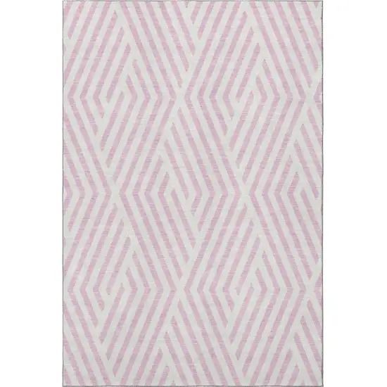 Pink And Ivory Geometric Washable Area Rug With UV Protection Photo 3