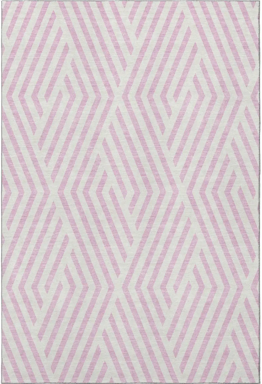 Pink And Ivory Geometric Washable Area Rug With UV Protection Photo 3