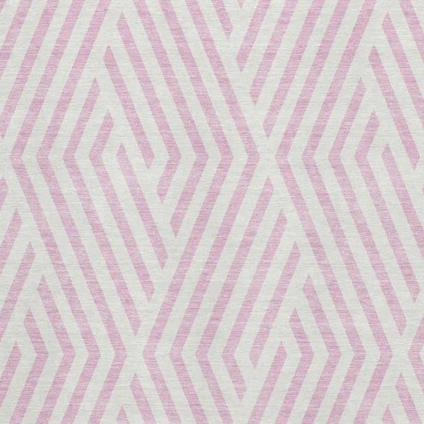 Pink And Ivory Geometric Washable Area Rug With UV Protection Photo 3