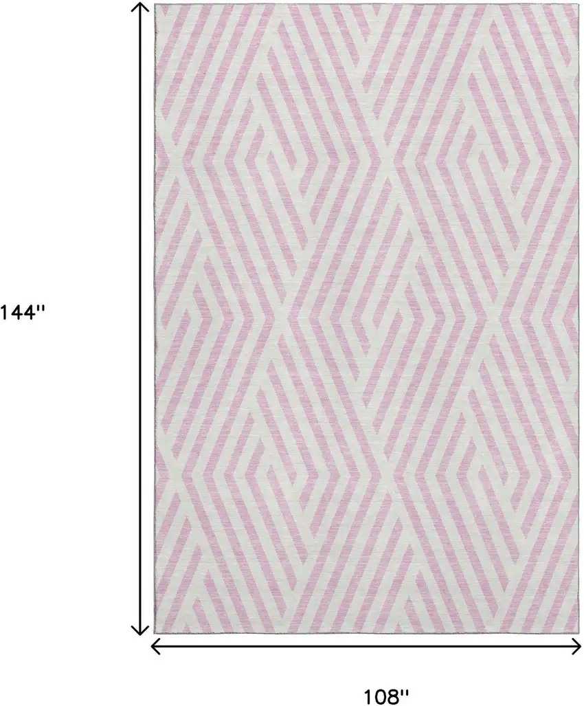 Pink And Ivory Geometric Washable Area Rug With UV Protection Photo 3