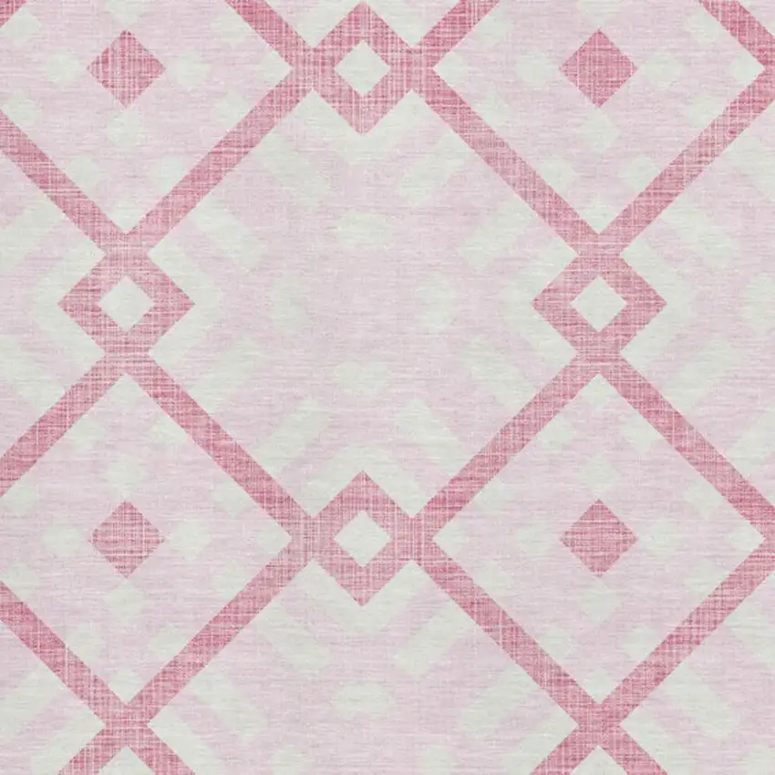 Pink And Ivory Geometric Washable Area Rug With UV Protection Photo 2