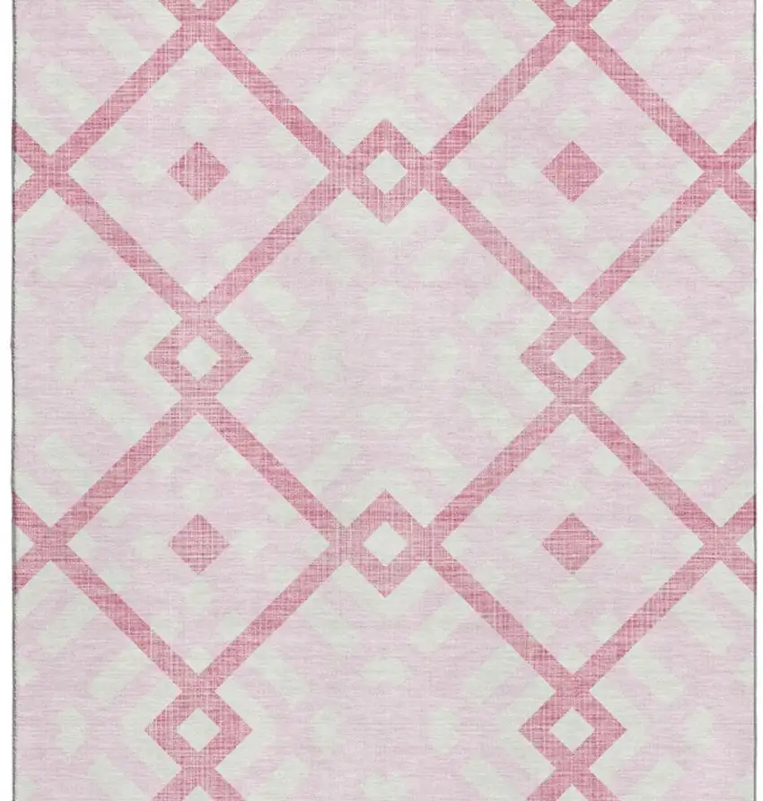 Pink And Ivory Geometric Washable Area Rug With UV Protection Photo 3