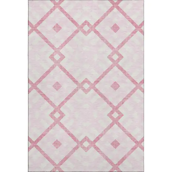 Pink And Ivory Geometric Washable Area Rug With UV Protection Photo 1