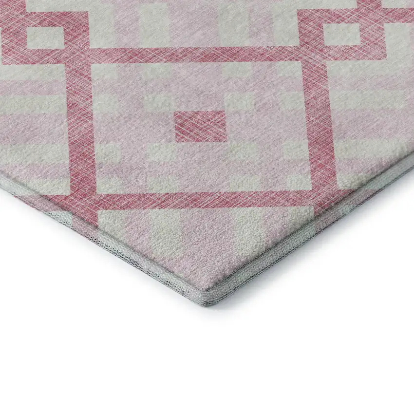 Pink And Ivory Geometric Washable Area Rug With UV Protection Photo 7
