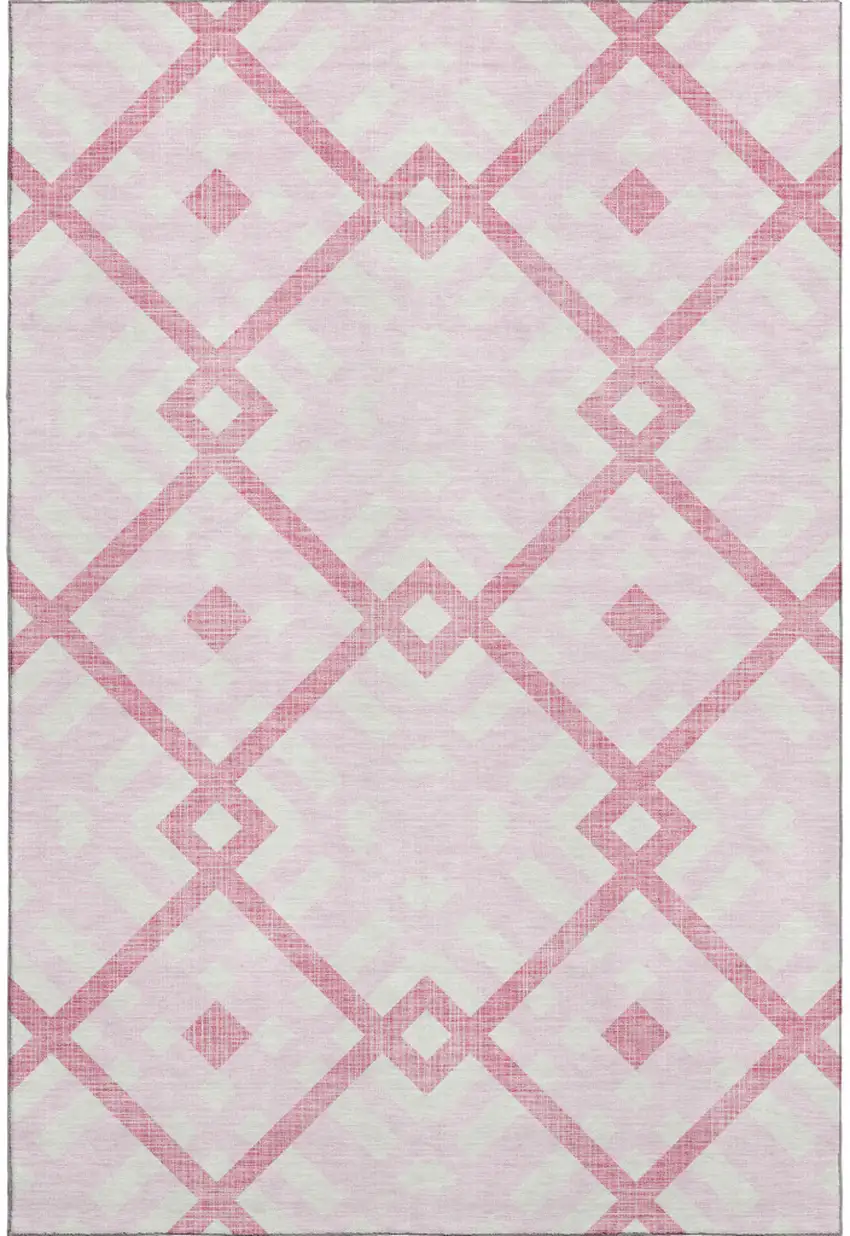 Pink And Ivory Geometric Washable Area Rug With UV Protection Photo 1