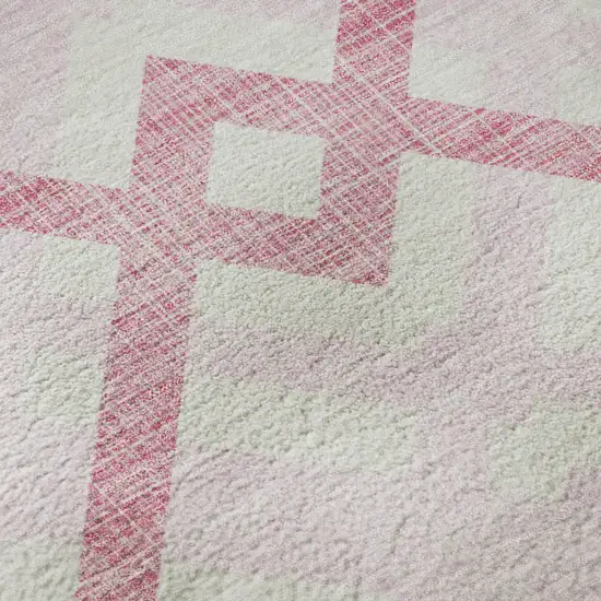 Pink And Ivory Geometric Washable Area Rug With UV Protection Photo 9