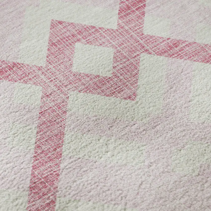 Pink And Ivory Geometric Washable Area Rug With UV Protection Photo 9