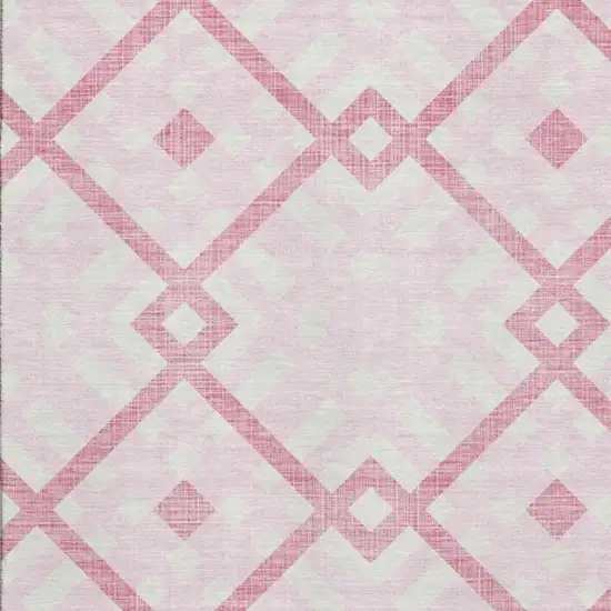 Pink And Ivory Geometric Washable Area Rug With UV Protection Photo 2