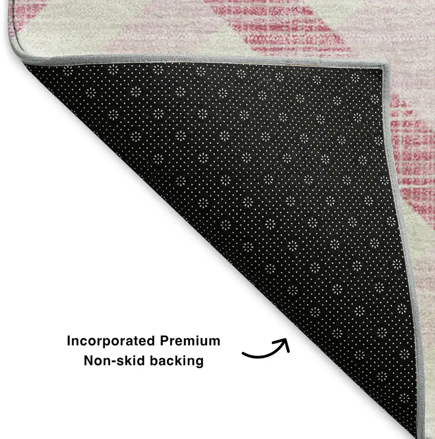 Pink And Ivory Geometric Washable Area Rug With UV Protection Photo 6