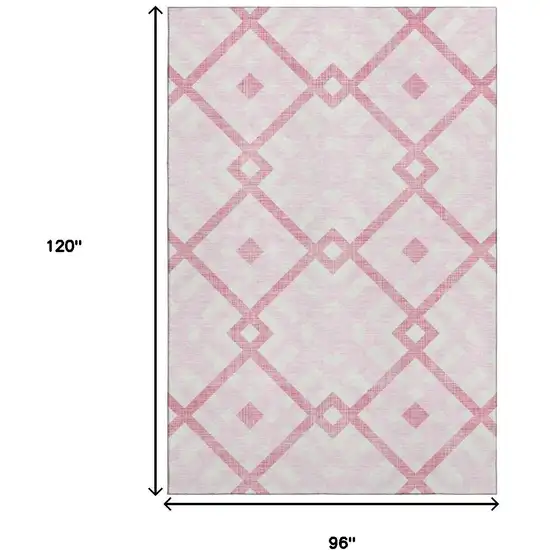 Pink And Ivory Geometric Washable Area Rug With UV Protection Photo 3